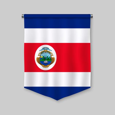 3d realistic pennant with flag of Costa Ricaのイラスト素材