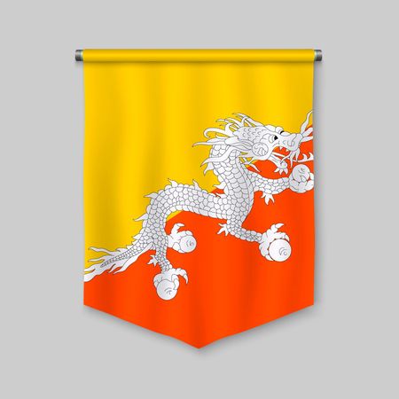 3d realistic pennant with flag of Bhutanのイラスト素材