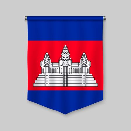 3d realistic pennant with flag of Cambodiaのイラスト素材