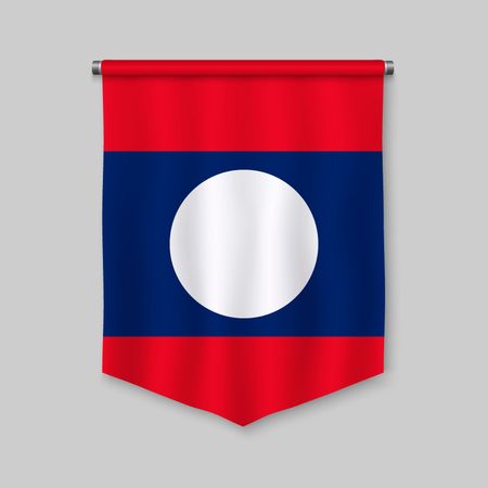 3d realistic pennant with flag of Laosのイラスト素材