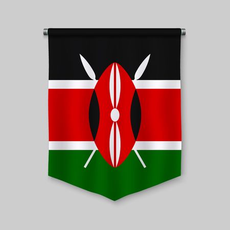 3d realistic pennant with flag of Kenyaのイラスト素材
