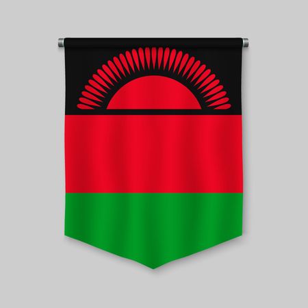 3d realistic pennant with flag of Malawiのイラスト素材