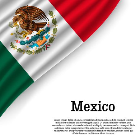 waving flag of Mexico on white background. Template for independence day. vector illustrationのイラスト素材