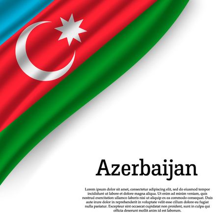 waving flag of Azerbaijan on white background. Template for independence day. vector illustrationのイラスト素材