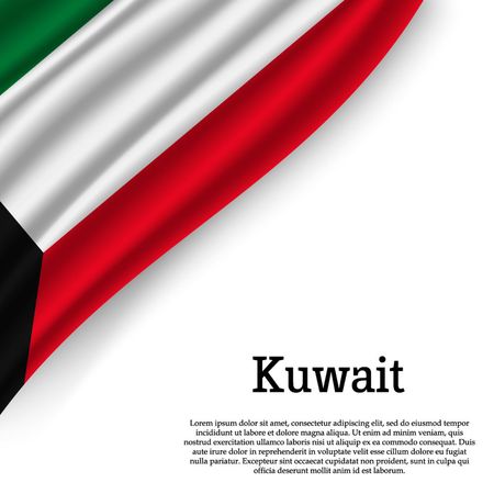 waving flag of Kuwait on white background. Template for independence day. vector illustrationのイラスト素材