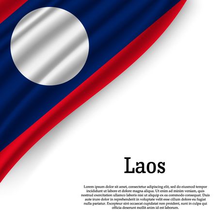 waving flag of Laos on white background. Template for independence day. vector illustrationのイラスト素材