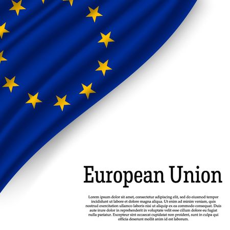 waving flag of European Union on white background. Template for independence day. vector illustrationのイラスト素材