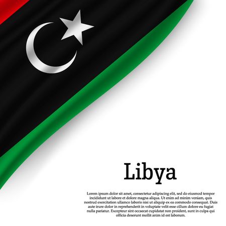 waving flag of Libya on white background. Template for independence day. vector illustrationのイラスト素材