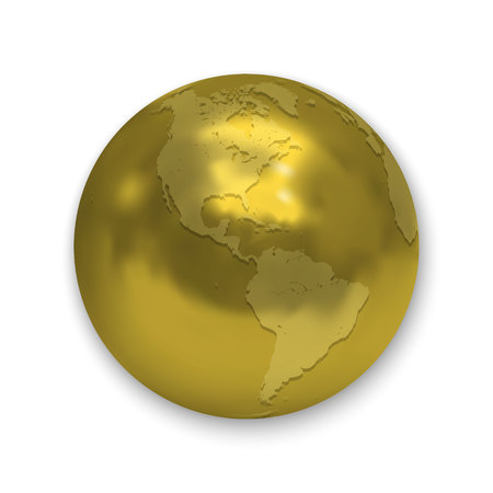 Golden glossy Earth globe icon isolated on white backgroundのイラスト素材