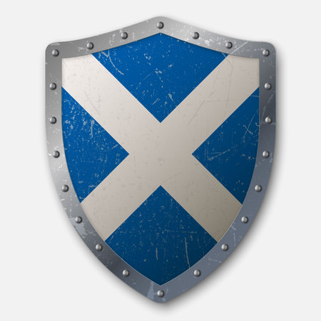 Old Shield with Flag of Scotland. vector illustrationのイラスト素材