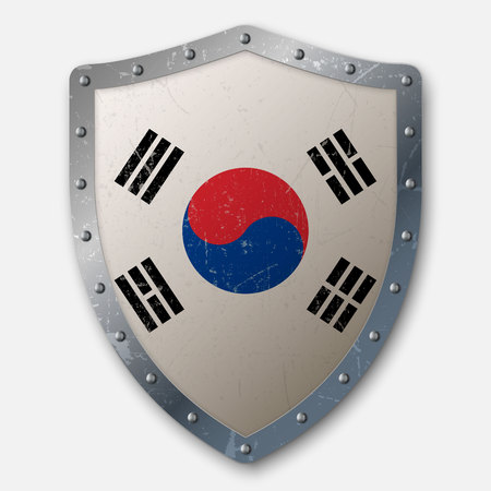 Old Shield with Flag of South Korea. vector illustrationのイラスト素材