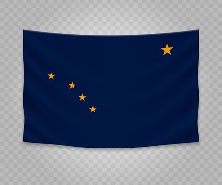 Realistic hanging flag of Alaska. State of USA. Empty  fabric banner illustration design.のイラスト素材