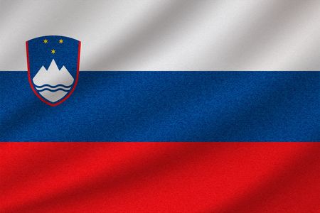 national flag of Slovenia on wavy cotton fabric. Realistic vector illustration.のイラスト素材