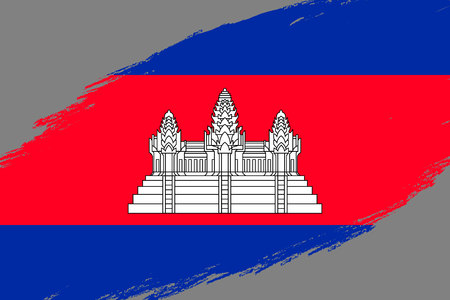 Brush stroke background with Grunge styled flag of Cambodiaのイラスト素材