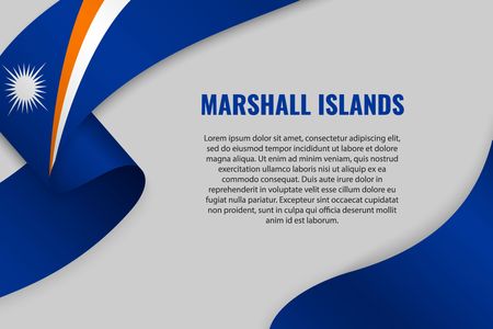 Waving ribbon or banner with flag of Marshall Islands. Template for poster designのイラスト素材