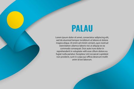 Waving ribbon or banner with flag of Palau. Template for poster designのイラスト素材