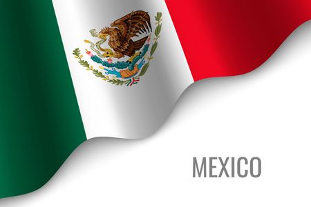 waving flag of Mexico with copyspace. Template for brochure. vector illustrationのイラスト素材