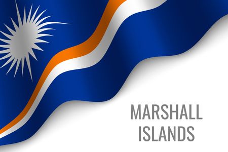 waving flag of Marshall Islands with copyspace. Template for brochure. vector illustrationのイラスト素材
