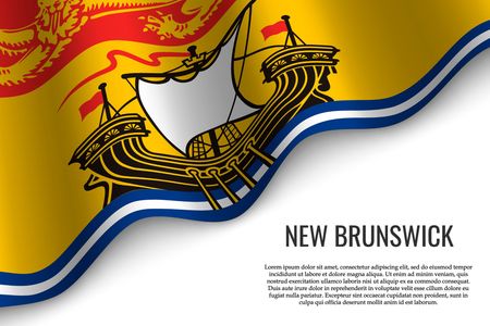 waving flag of New Brunswick is a region of Canada on transparent background. Template for banner or poster.のイラスト素材
