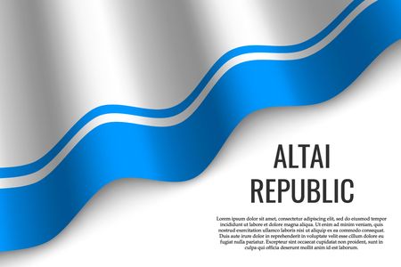 waving flag of Altai Republic is a region of Russia on transparent background. Template for banner or poster. vector illustrationのイラスト素材