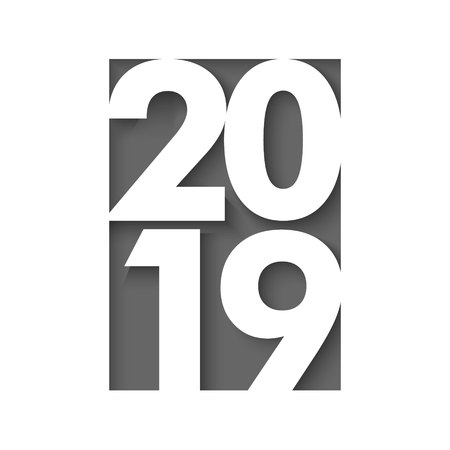 Happy new year 2019 cut paper background. Vector brochure design template.のイラスト素材