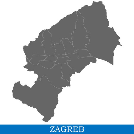 High Quality map of Zagreb is a city in Croatia, with borders of districtsのイラスト素材