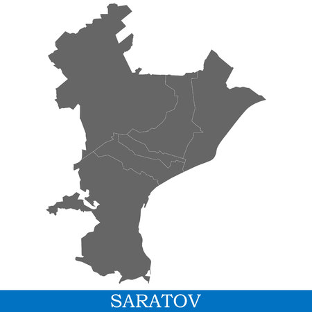 High Quality map of Saratov is a city of Russia, with borders of districtsのイラスト素材