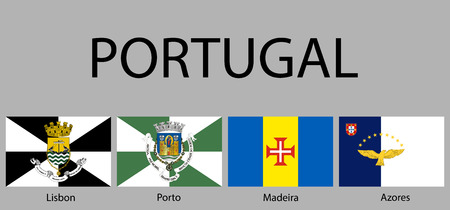Flags of regions of Portugal. Vector illustraionのイラスト素材
