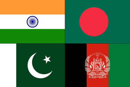 Vector illustration of different countries flags set. Colorful background made of assorted flagsのイラスト素材