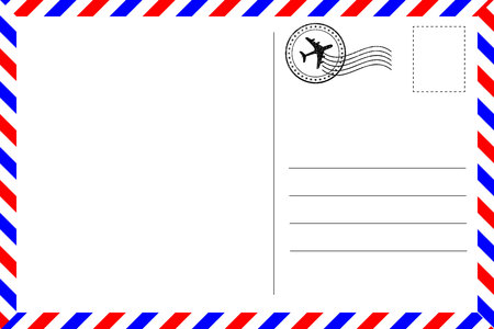 Realistic vintage postcard with red and blue borderlineのイラスト素材