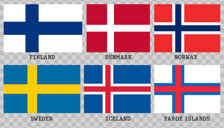 Simple flags of Scandinavia.Nordic countries. Correct size, proportion colorsのイラスト素材