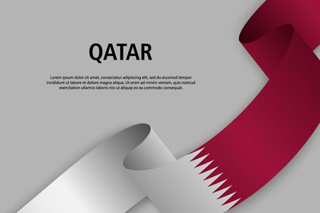 Waving ribbon with Flag of Qatar, Template for Independence day banner. vector illustrationのイラスト素材
