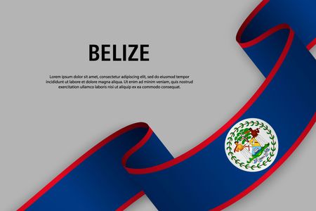 Waving ribbon with Flag of Belize, Template for Independence day banner. vector illustrationのイラスト素材