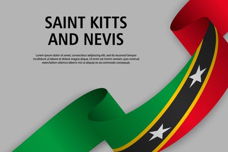 Waving ribbon with Flag of Saint Kitts and Nevis, Template for Independence day banner. vector illustrationのイラスト素材