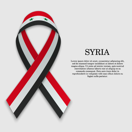 Flag of Syria on stripe ribbon isolated on white background. Template for independence dayのイラスト素材