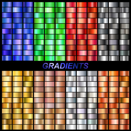 set of vector gradients collection.Collection metallic golden,rose gold, silver, steel, bronze, emerald, ruby, sapphire gradients background textureのイラスト素材