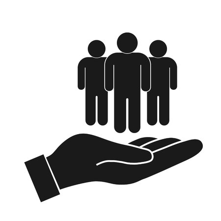 Safe people in hand. Protection vector icon on white backgroundのイラスト素材