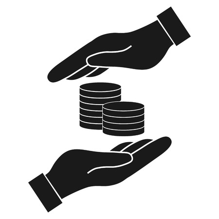 money in hand. Protect vector icon on white backgroundのイラスト素材