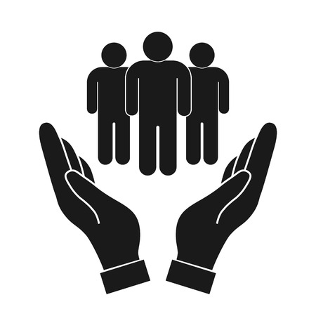 Safe people in hand. Protection vector icon on white backgroundのイラスト素材