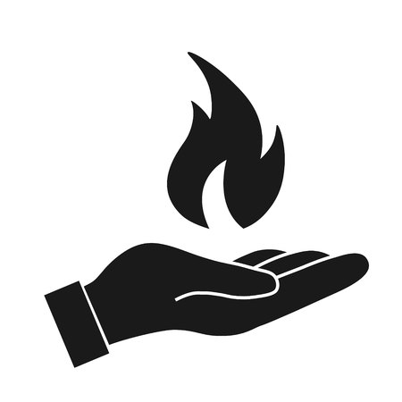 Fire flame in hand. Protection vector icon on white backgroundのイラスト素材