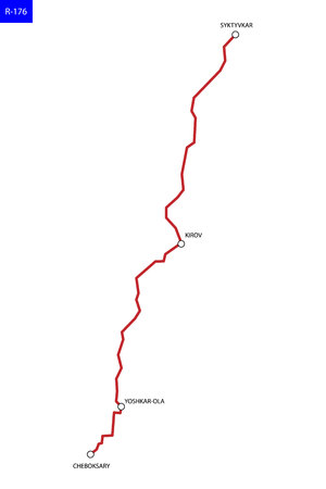 Russian route R-176 Vyatka. Highway Cheboksary - Syktyvkar. Road map of Russiaのイラスト素材