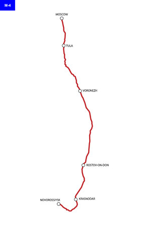 Russian route M-4 Don. Highway Moscow - Krasnodar. Road map of Russiaのイラスト素材