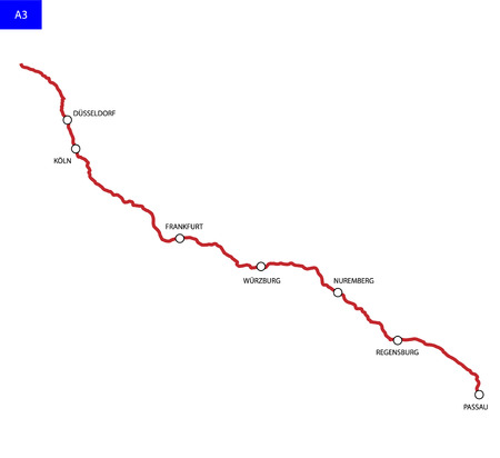 German route A3. Bundesautobahn 3. Road map of Germanyのイラスト素材