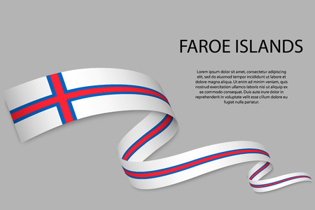 Waving ribbon or banner with flag of Faroe Islands. Template for independence day poster designのイラスト素材