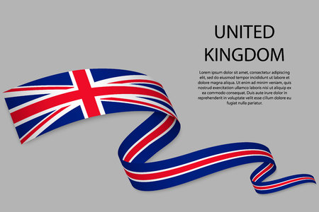 Waving ribbon or banner with flag of United Kingdom. Template for independence day poster designのイラスト素材