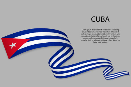 Waving ribbon or banner with flag of Cuba. Template for independence day poster designのイラスト素材