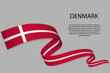 Waving ribbon or banner with flag of Denmark. Template for independence day poster designのイラスト素材