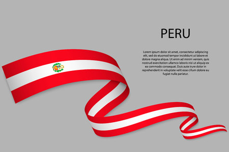 Waving ribbon or banner with flag of Peru. Template for independence day poster designのイラスト素材