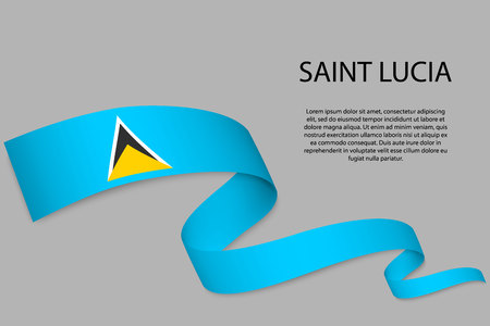 Waving ribbon or banner with flag of Saint Lucia. Template for independence day poster designのイラスト素材
