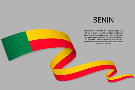 Waving ribbon or banner with flag of Benin. Template for independence day poster designのイラスト素材